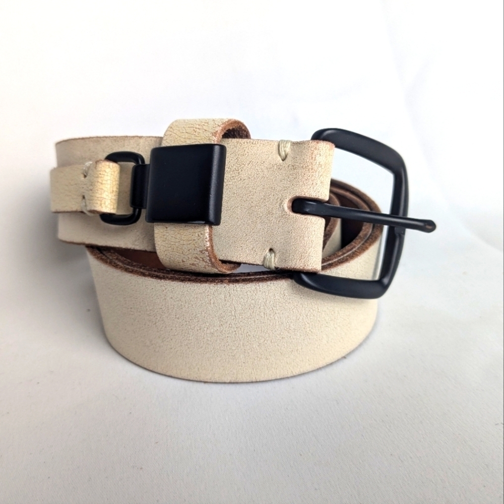 SANDWICH Leather Belt Size 90 = 12 US off White Color Black Buckle Women